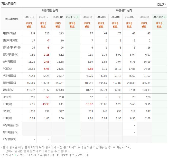 에스디시스템 재무제표