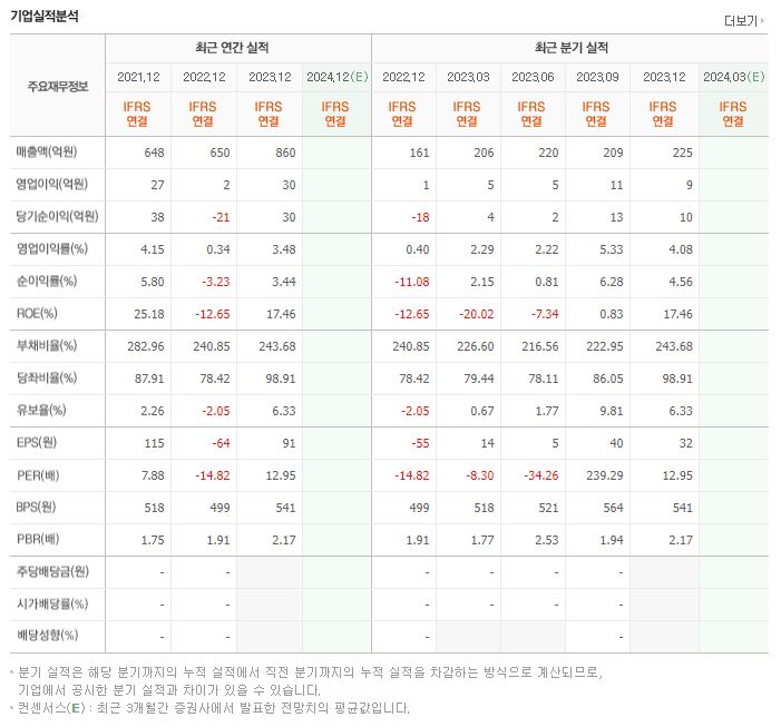 디젠스 재무제표